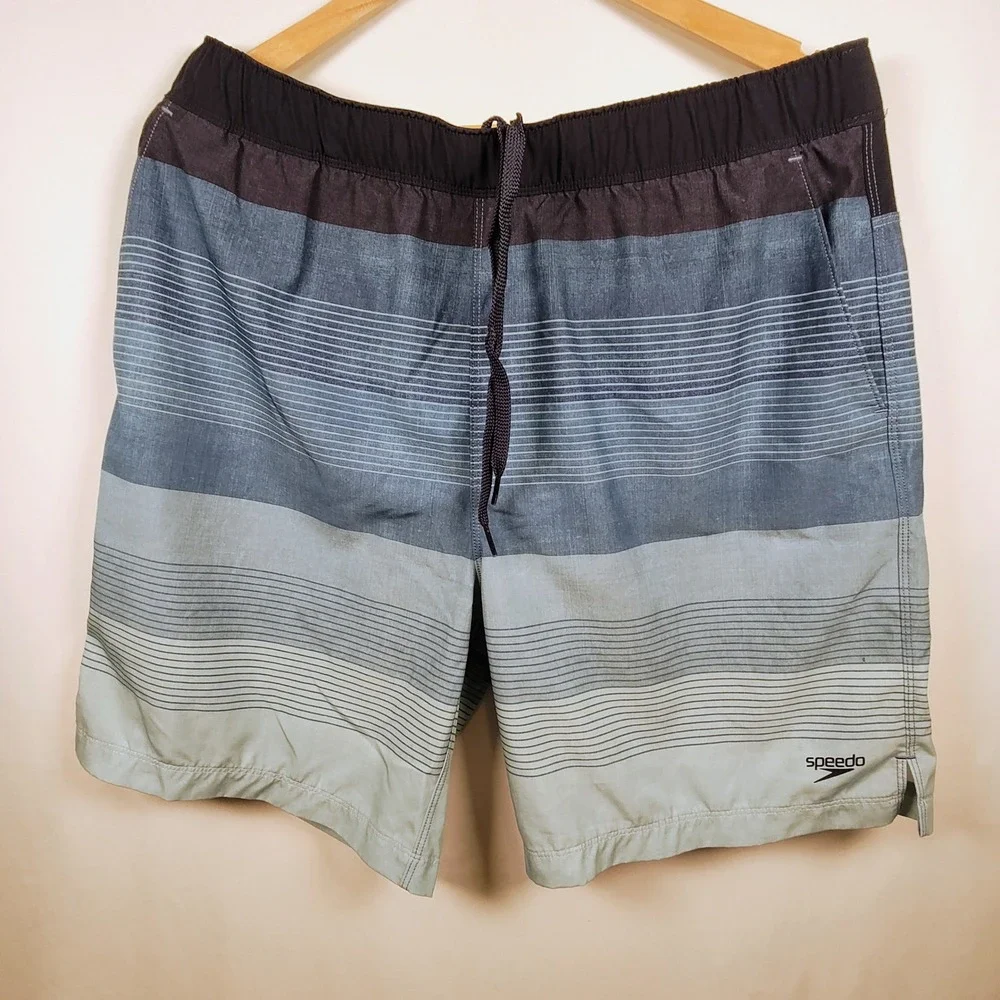 Speedo Men's Large Blue Gray Board Shorts Swim Trunks